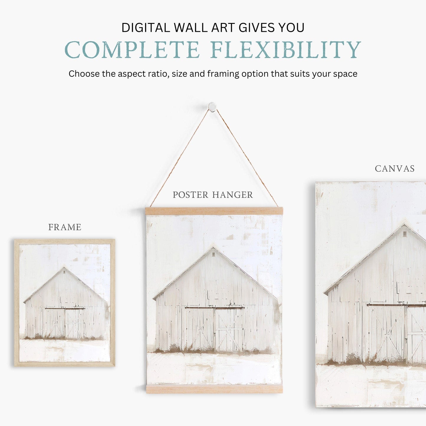 Barn Print, White Barn Artwork, Farmhouse Vintage Wall Decor - WildfieldPrints
