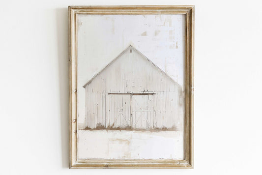 Barn Print, White Barn Artwork, Farmhouse Vintage Wall Decor - WildfieldPrints