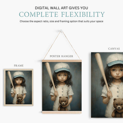 Baseball Nursery Wall Art, Vintage Girls Room Decor, Little Player Decor - WildfieldPrints