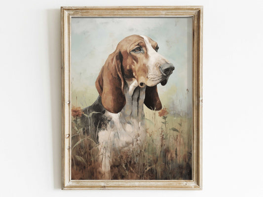 Basset Hound Wall Art, Gift for Dog Lovers, Pet Portrait Decor - WildfieldPrints