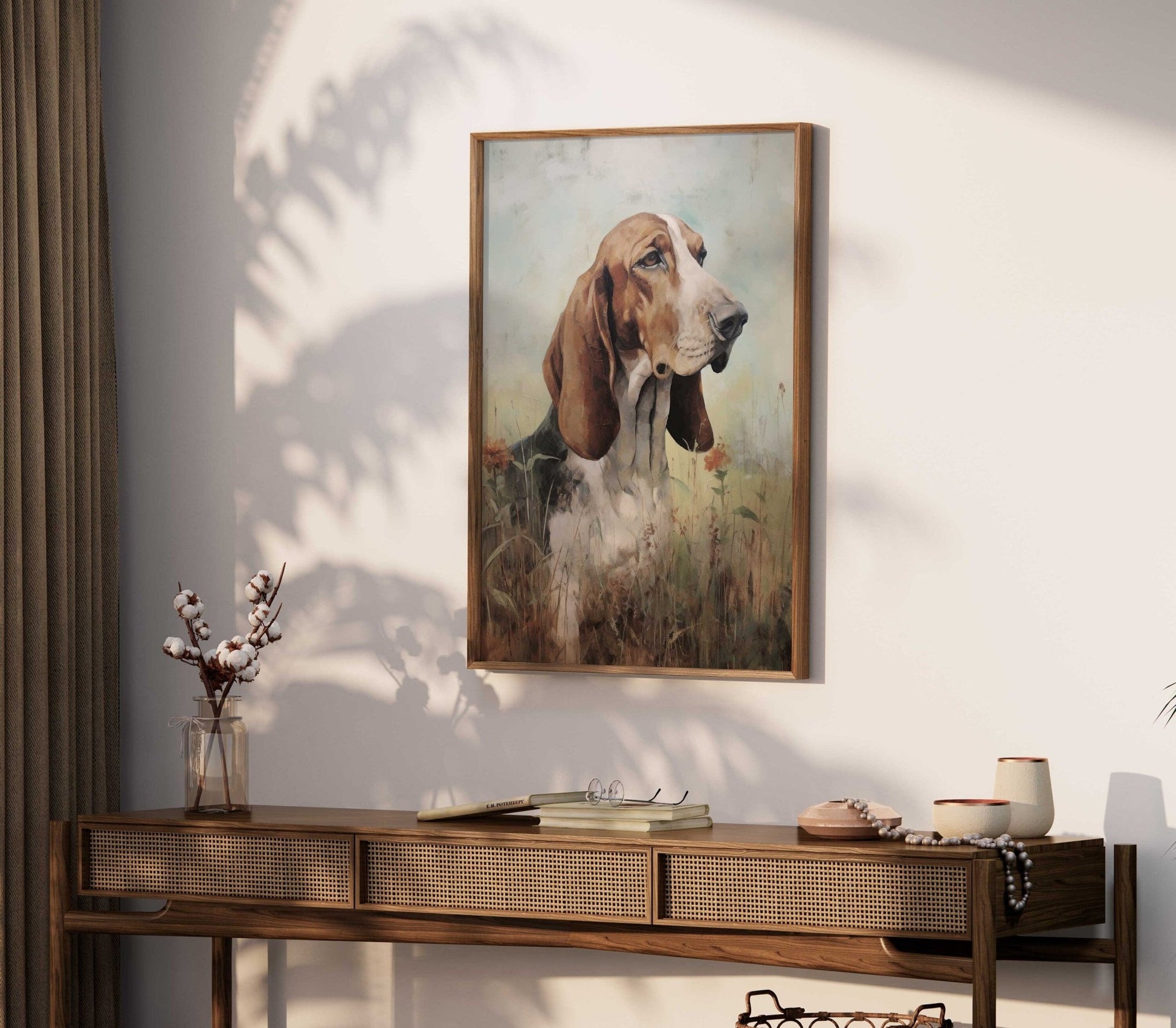 Basset Hound Wall Art, Gift for Dog Lovers, Pet Portrait Decor - WildfieldPrints