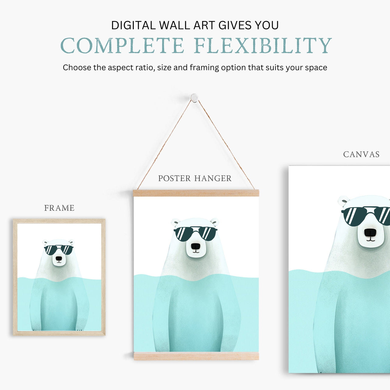 Bathing Polar Bear Wall Decor – Animal Boys Room Print