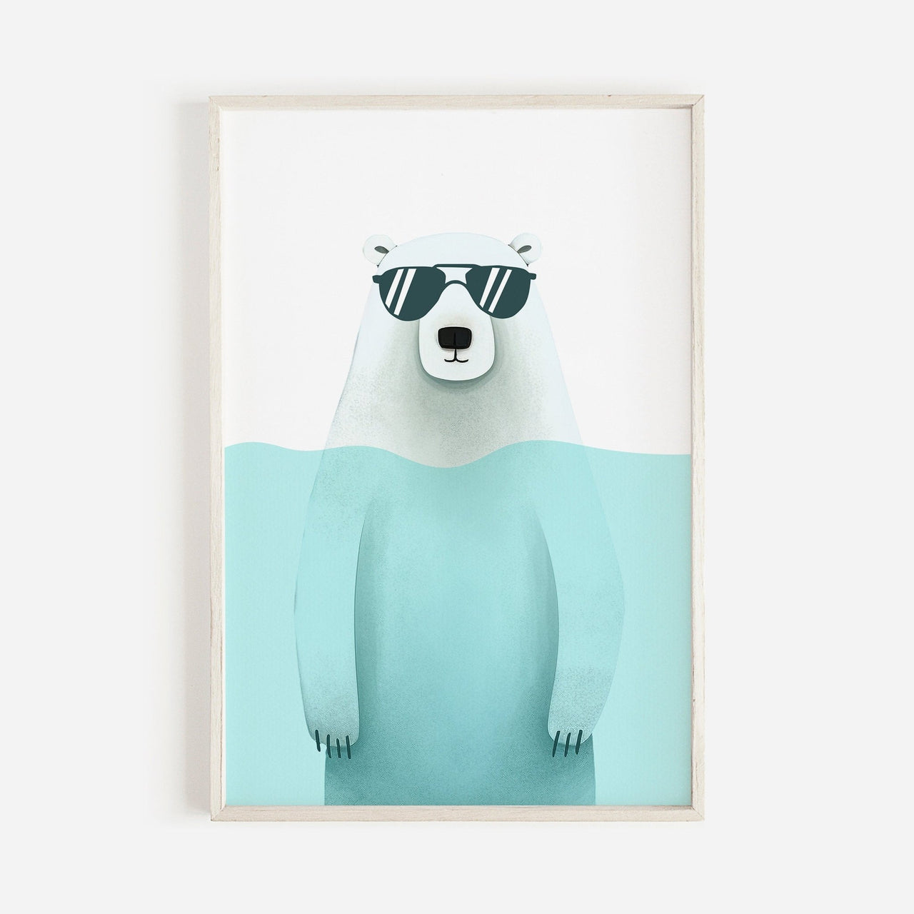 Bathing Polar Bear Wall Decor – Animal Boys Room Print