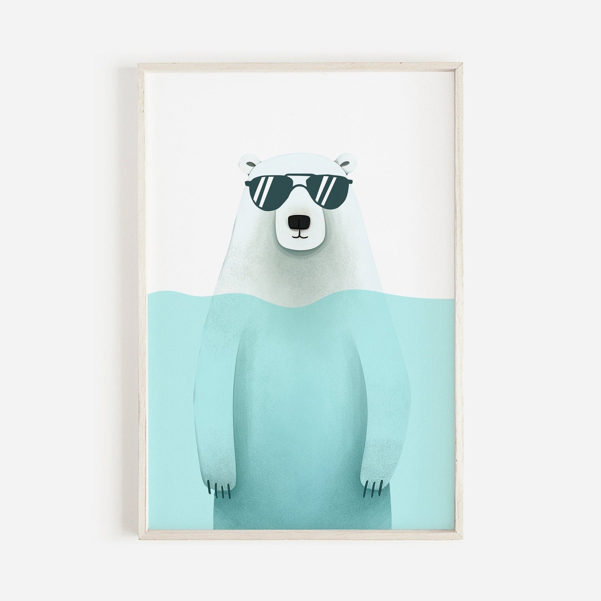 Bathing Animals Wall Art, Cool Boy's Room Decor, Polar Bear Print - WildfieldPrints