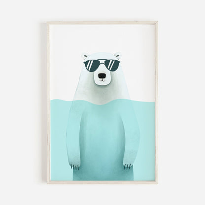 Bathing Animals Wall Art, Cool Boy's Room Decor, Polar Bear Print - WildfieldPrints