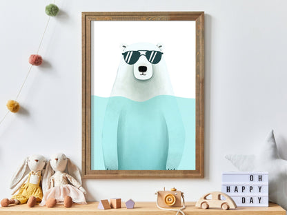 Bathing Animals Wall Art, Cool Boy's Room Decor, Polar Bear Print - WildfieldPrints