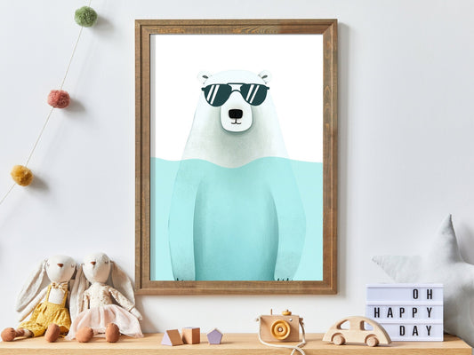 Bathing Animals Wall Art, Cool Boy's Room Decor, Polar Bear Print - WildfieldPrints