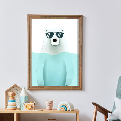 Bathing Animals Wall Art, Cool Boy's Room Decor, Polar Bear Print - WildfieldPrints