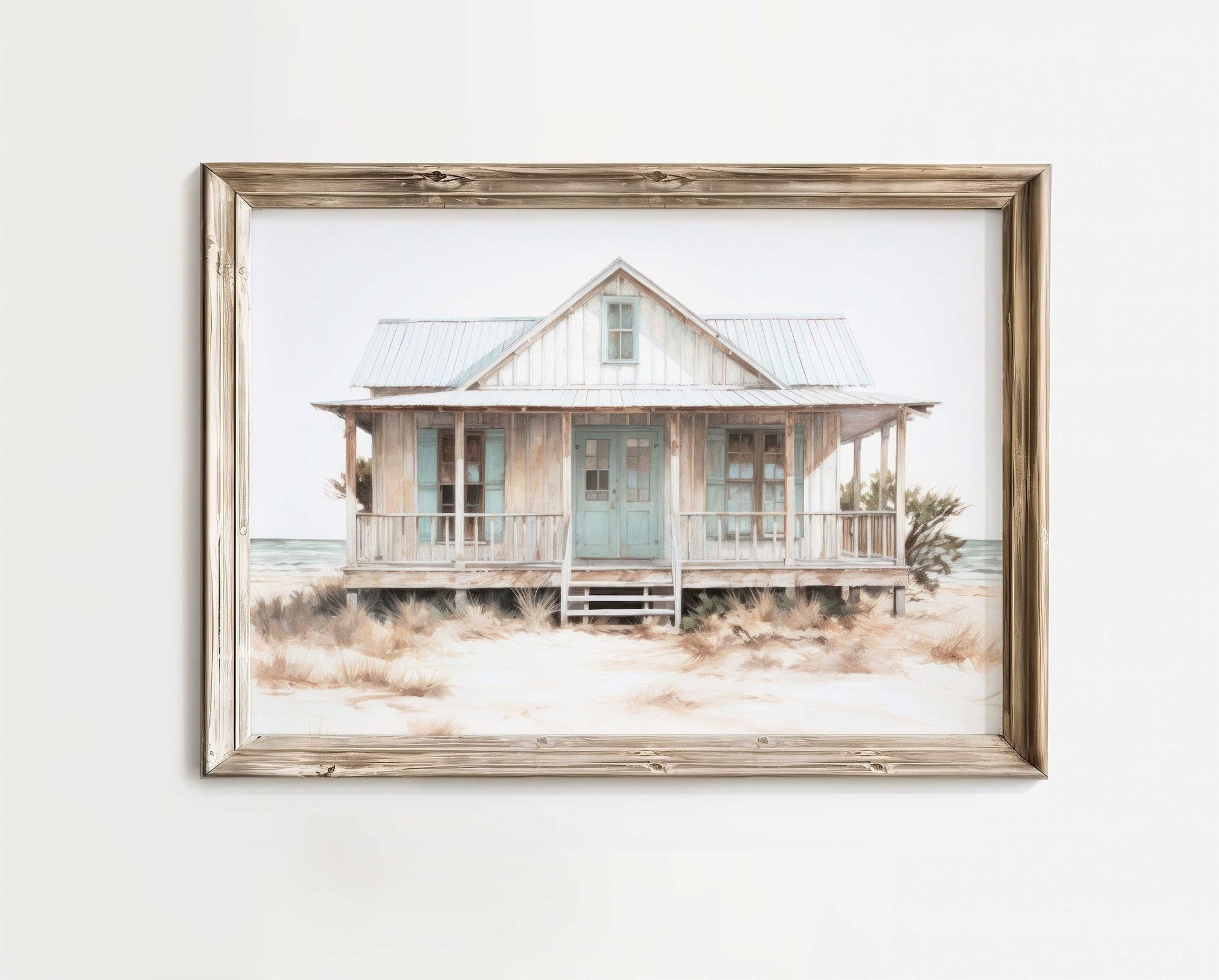 Beach House Wall Art, Vintage Coastal Decor, Rustic Beach Painting - WildfieldPrints