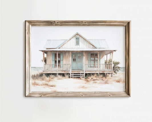 Beach House Wall Art, Vintage Coastal Decor, Rustic Beach Painting - WildfieldPrints