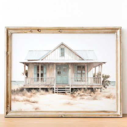 Beach House Wall Art, Vintage Coastal Decor, Rustic Beach Painting - WildfieldPrints
