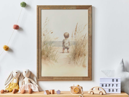 Beach Nursery Art, Coastal Room Decor, Toddler Girl Portrait - WildfieldPrints