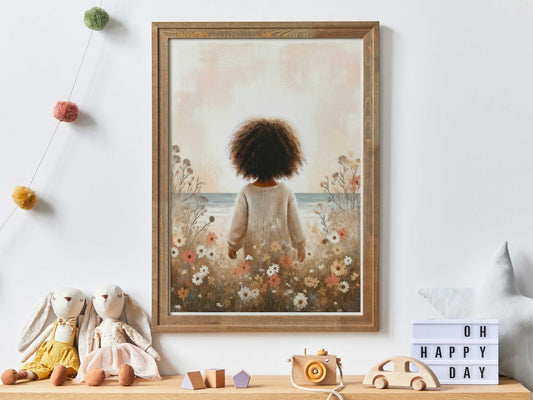 Beach Nursery Decor, Girl on a Beach, Ocean Themed Wall Art - WildfieldPrints