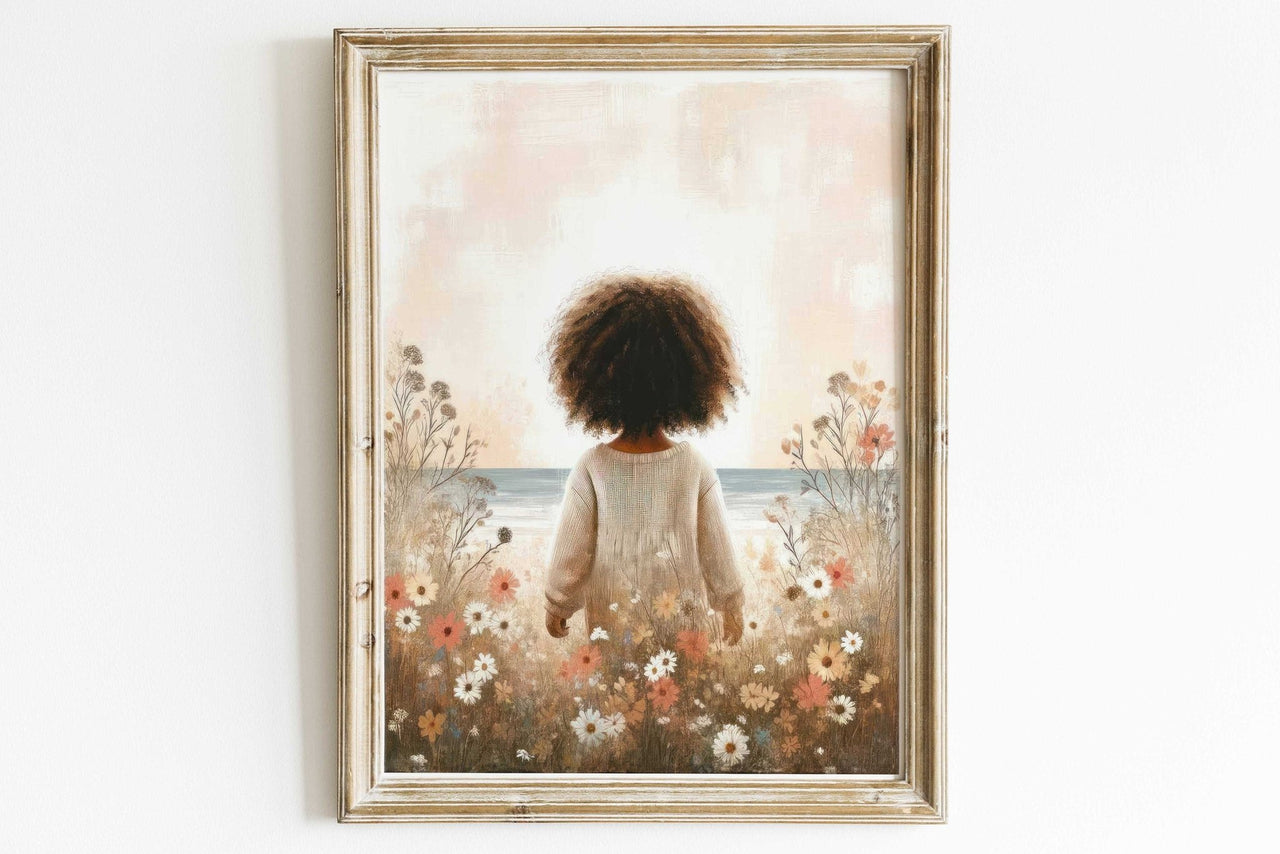 African Toddler Girl Wall Art – Ocean Nursery Print for Girls
