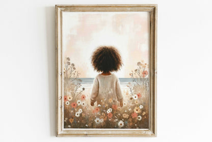 Beach Nursery Decor, Girl on a Beach, Ocean Themed Wall Art - WildfieldPrints