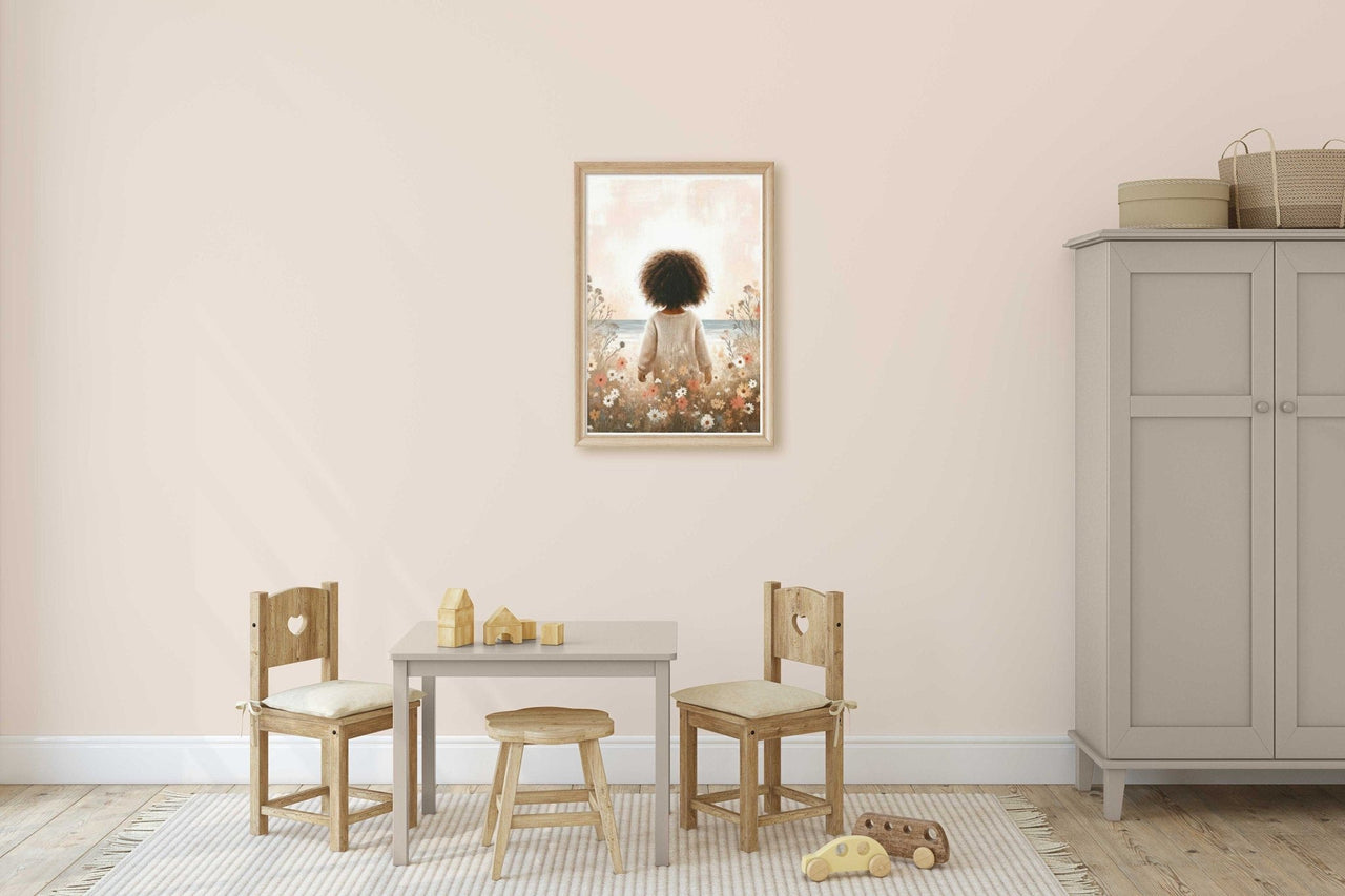 African Toddler Girl Wall Art – Ocean Nursery Print for Girls