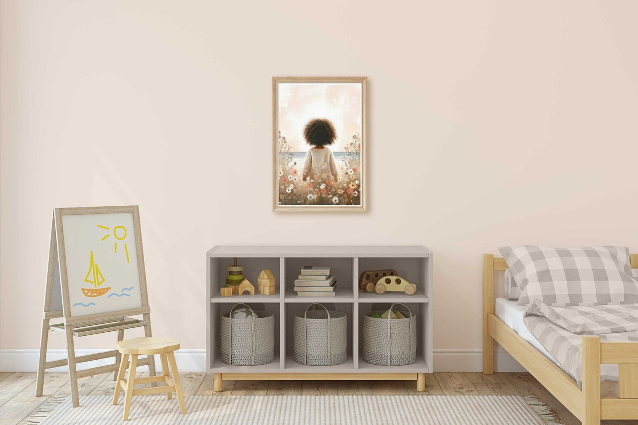 African Toddler Girl Wall Art – Ocean Nursery Print for Girls