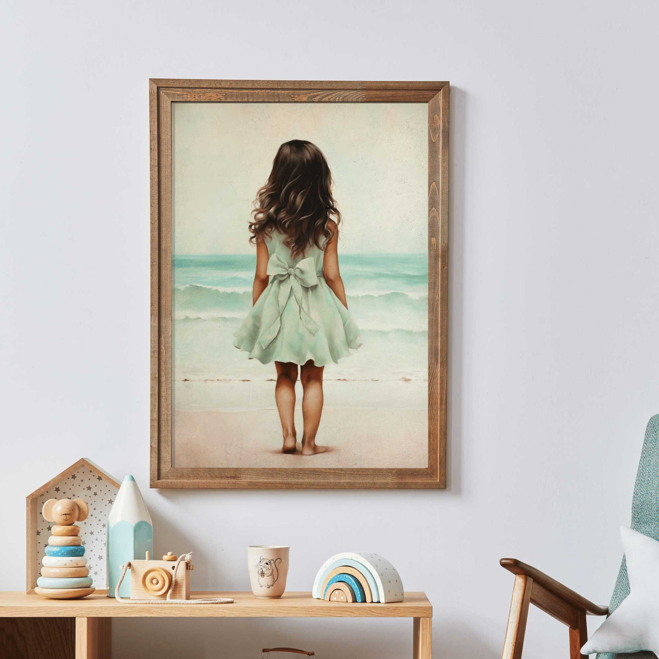 Little Girl Beach Print – Coastal Nursery Wall Art for Girls