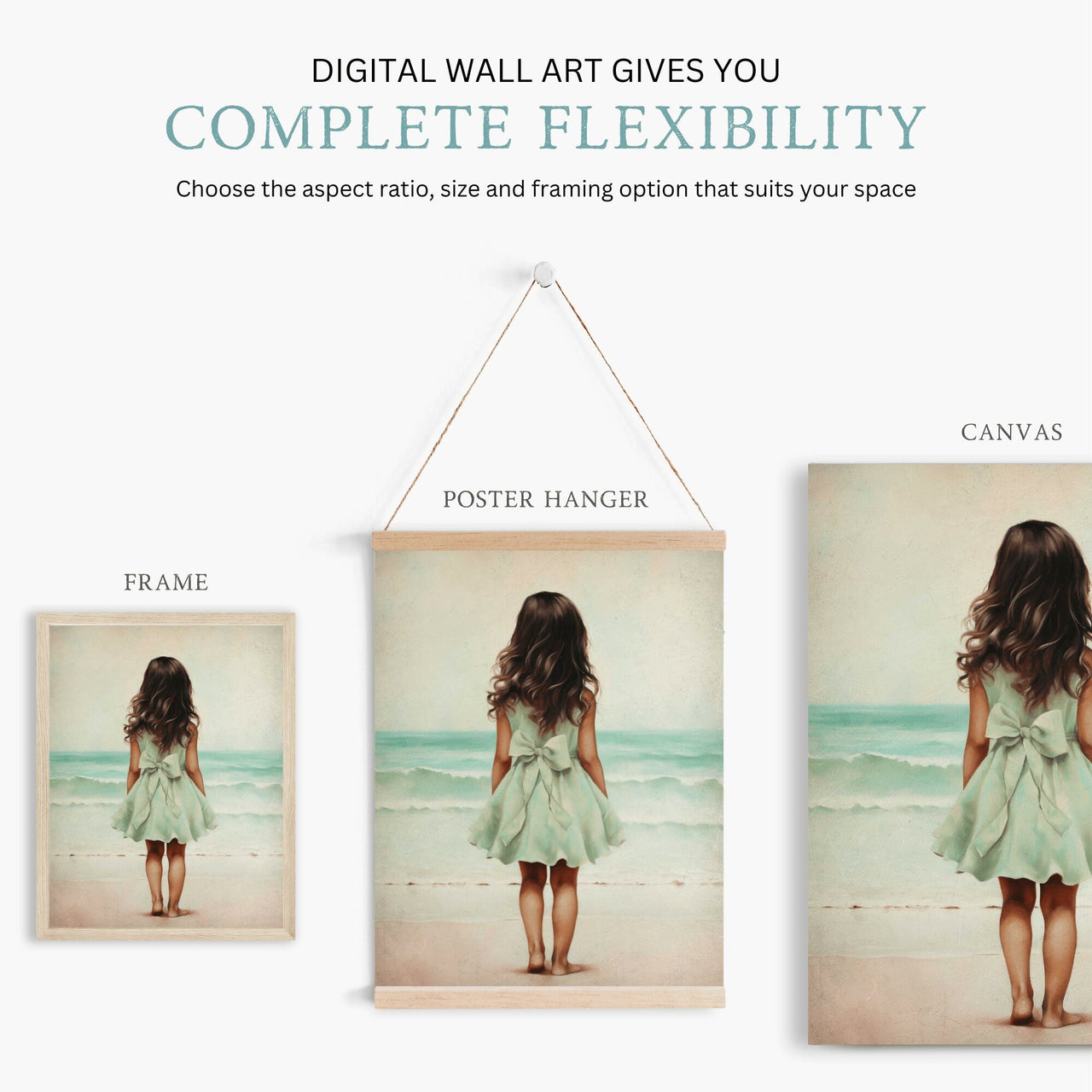 Little Girl Beach Print – Coastal Nursery Wall Art for Girls