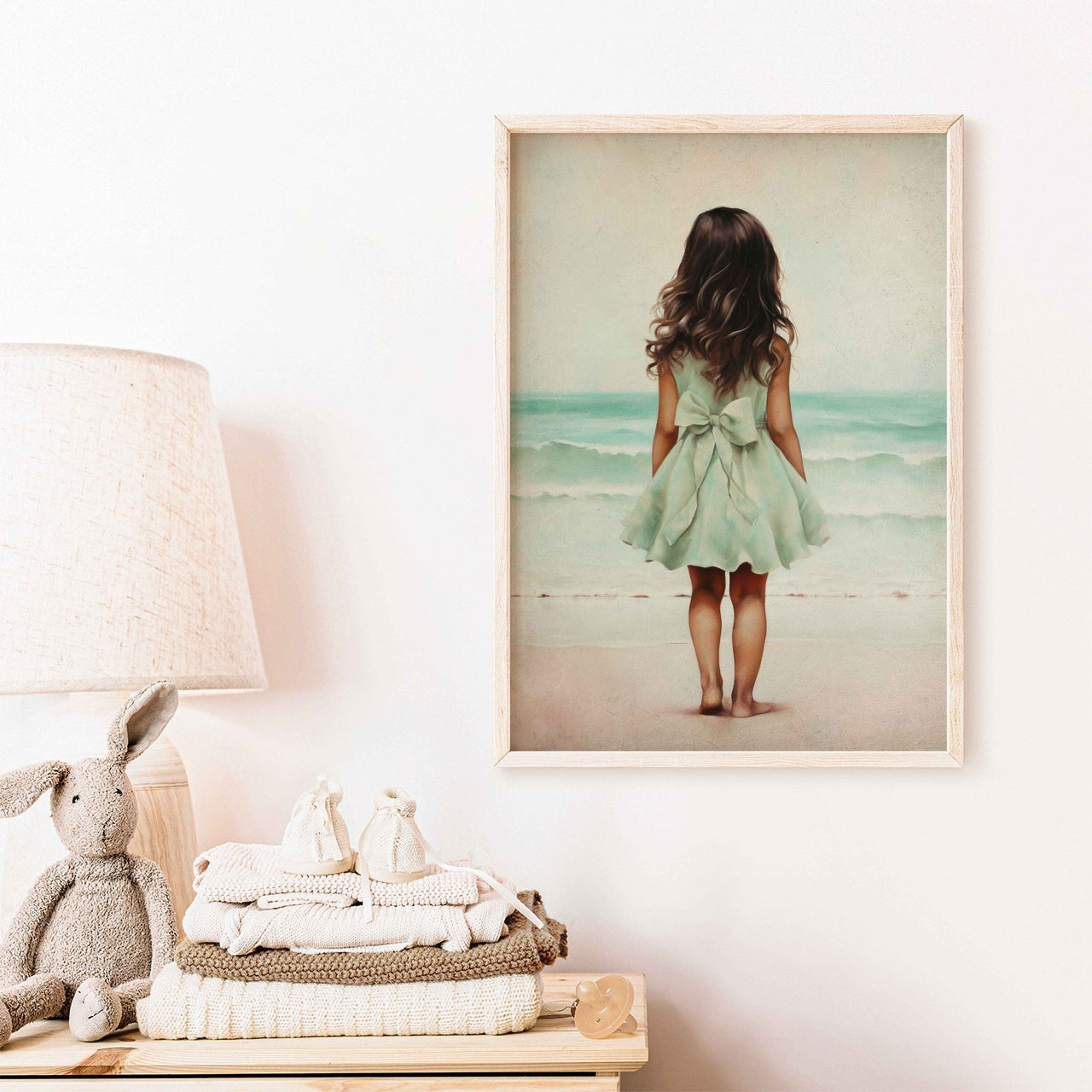 Little Girl Beach Print – Coastal Nursery Wall Art for Girls