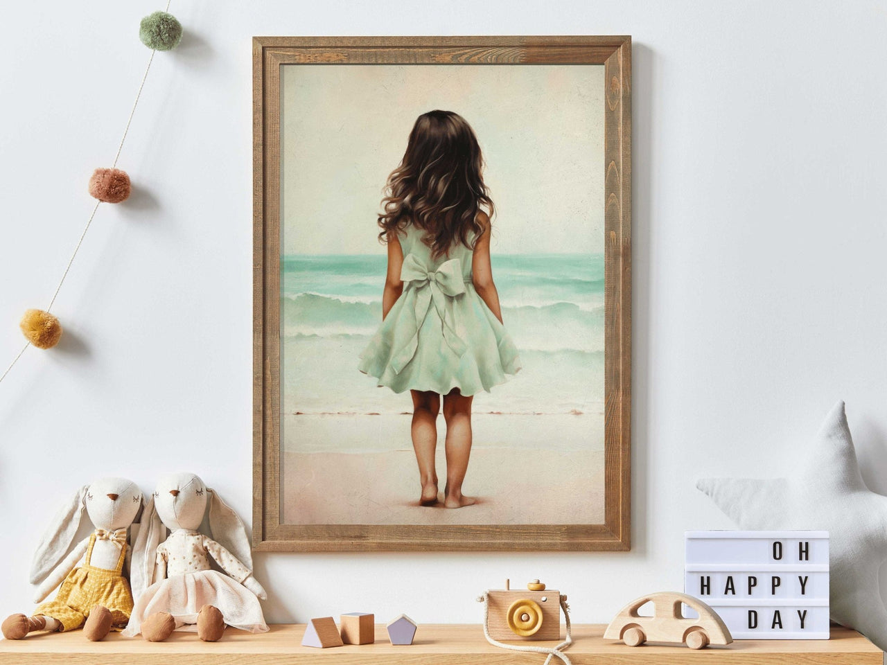 Little Girl Beach Print – Coastal Nursery Wall Art for Girls