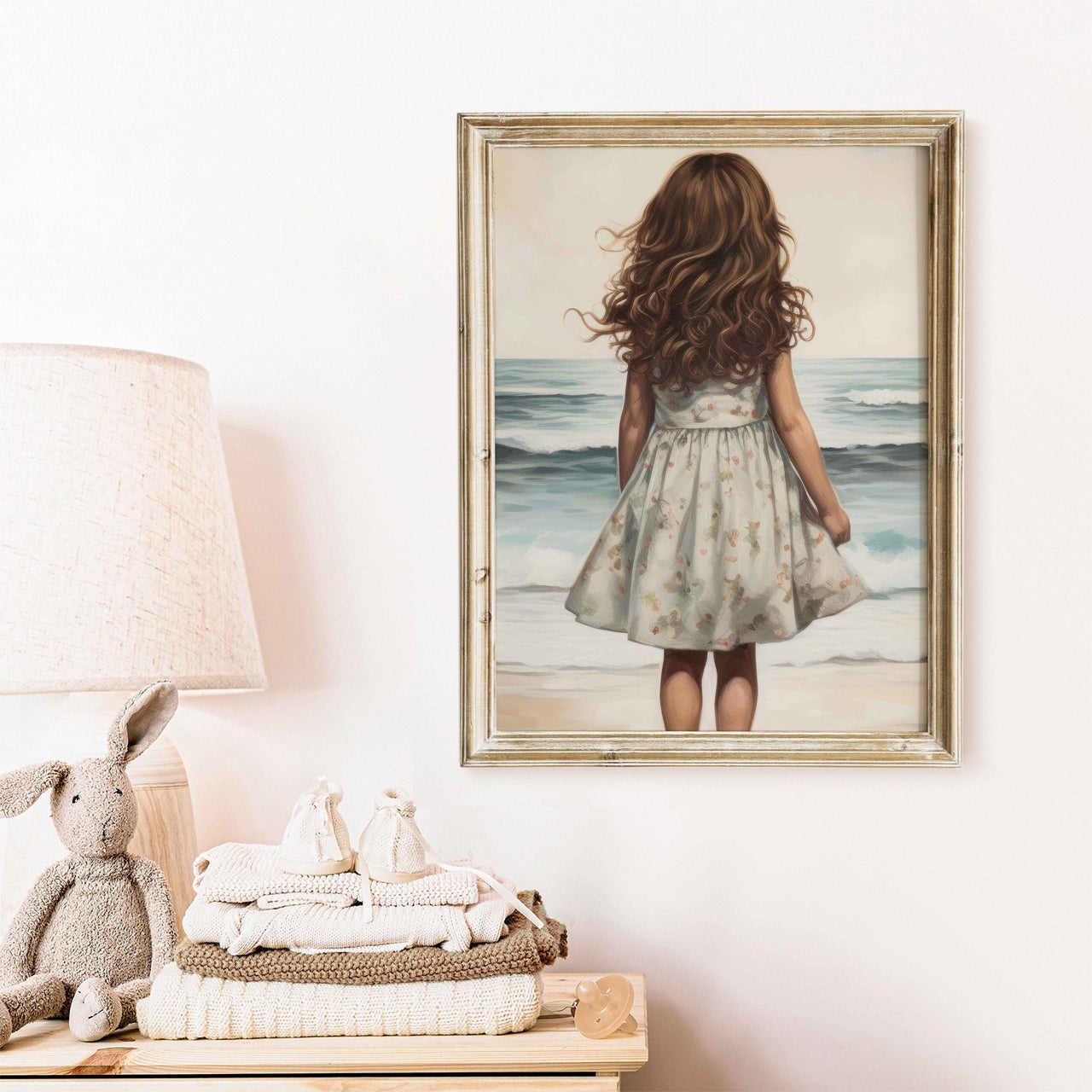 Little Girl Beach Wall Art – Ocean Nursery Print for Girls