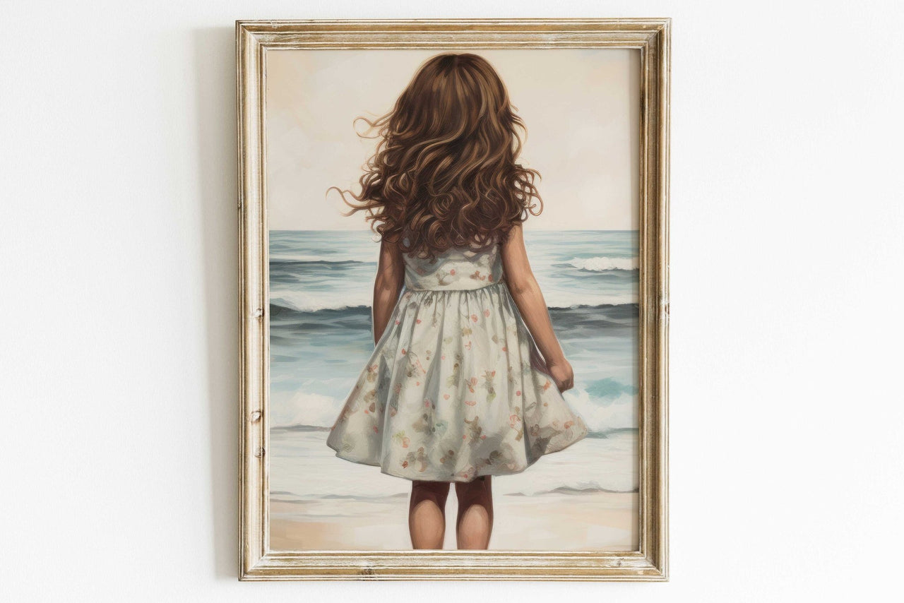 Little Girl Beach Wall Art – Ocean Nursery Print for Girls
