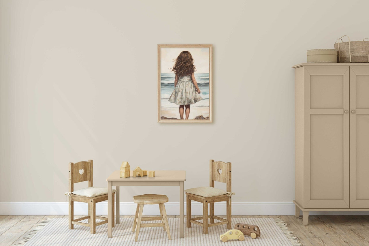 Little Girl Beach Wall Art – Ocean Nursery Print for Girls