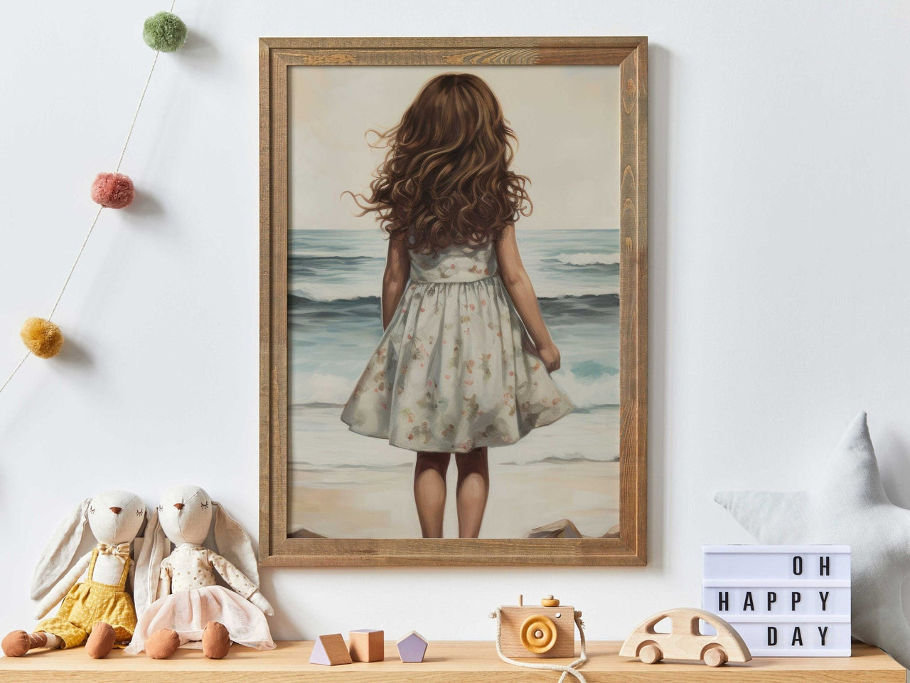 Little Girl Beach Wall Art – Ocean Nursery Print for Girls
