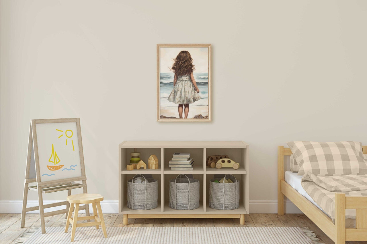 Little Girl Beach Wall Art – Ocean Nursery Print for Girls