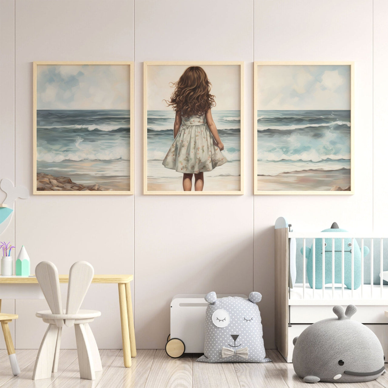 Ocean Wall Art – Beach Girls Room Decor • Set of 3