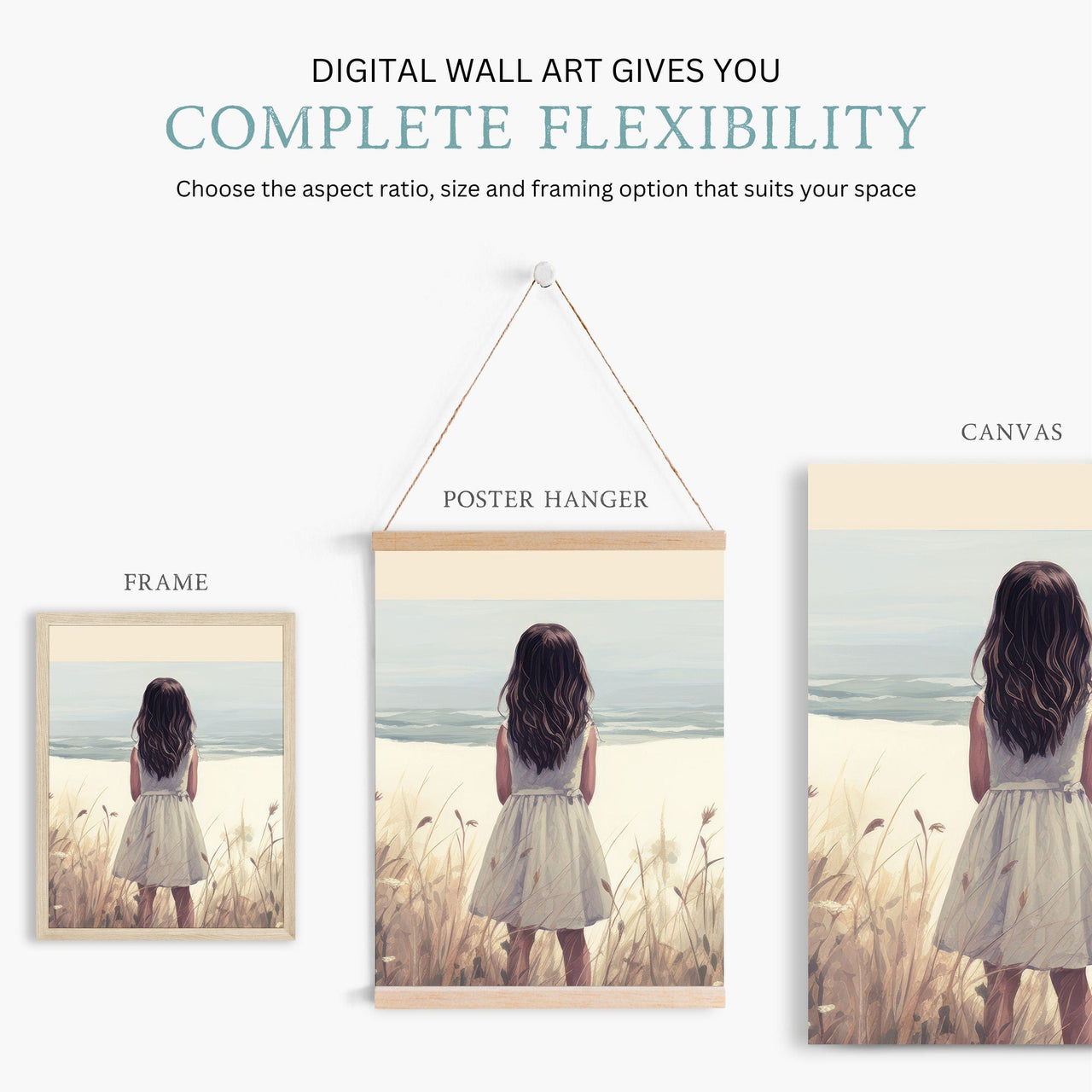 Girl on the Beach Wall Art – Coastal Nursery Print for Girls • Set of 3