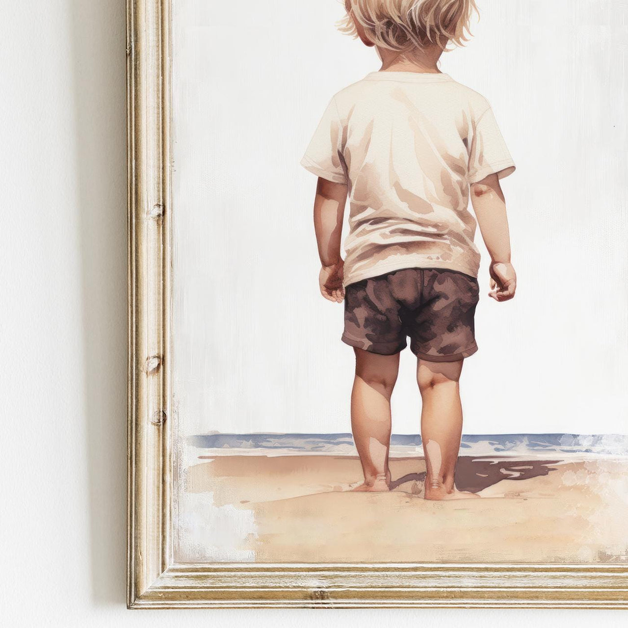 Blonde Toddler Beach Print – Ocean Boys Room Wall Art
