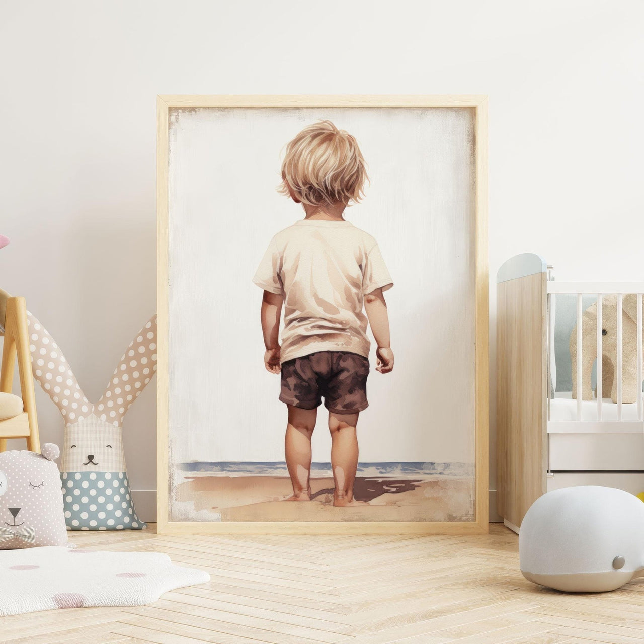 Blonde Toddler Beach Print – Ocean Boys Room Wall Art