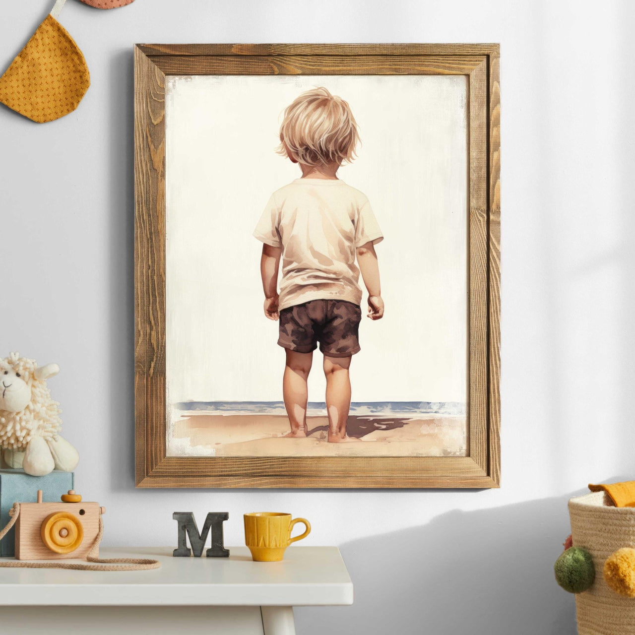 Blonde Toddler Beach Print – Ocean Boys Room Wall Art