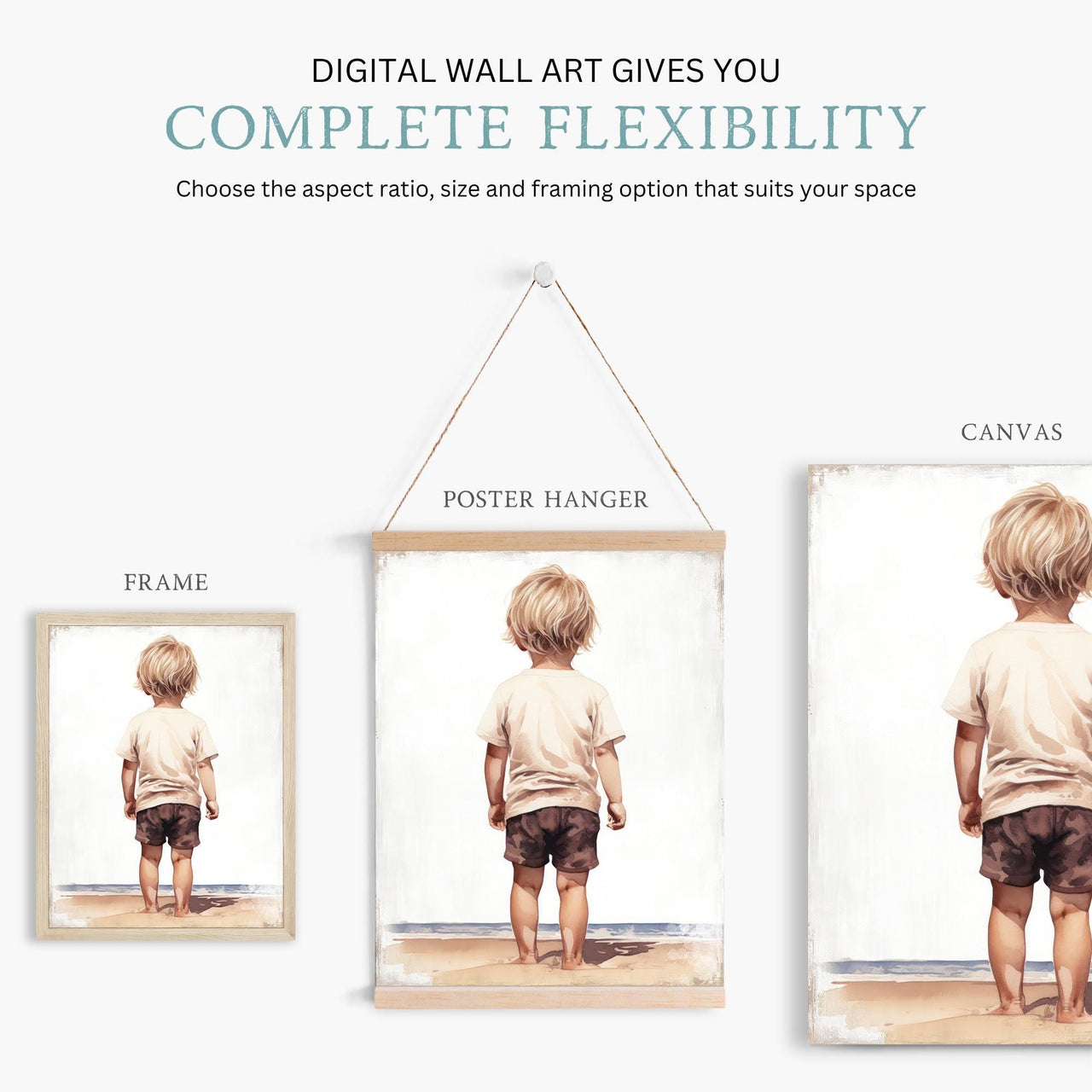 Blonde Toddler Beach Print – Ocean Boys Room Wall Art