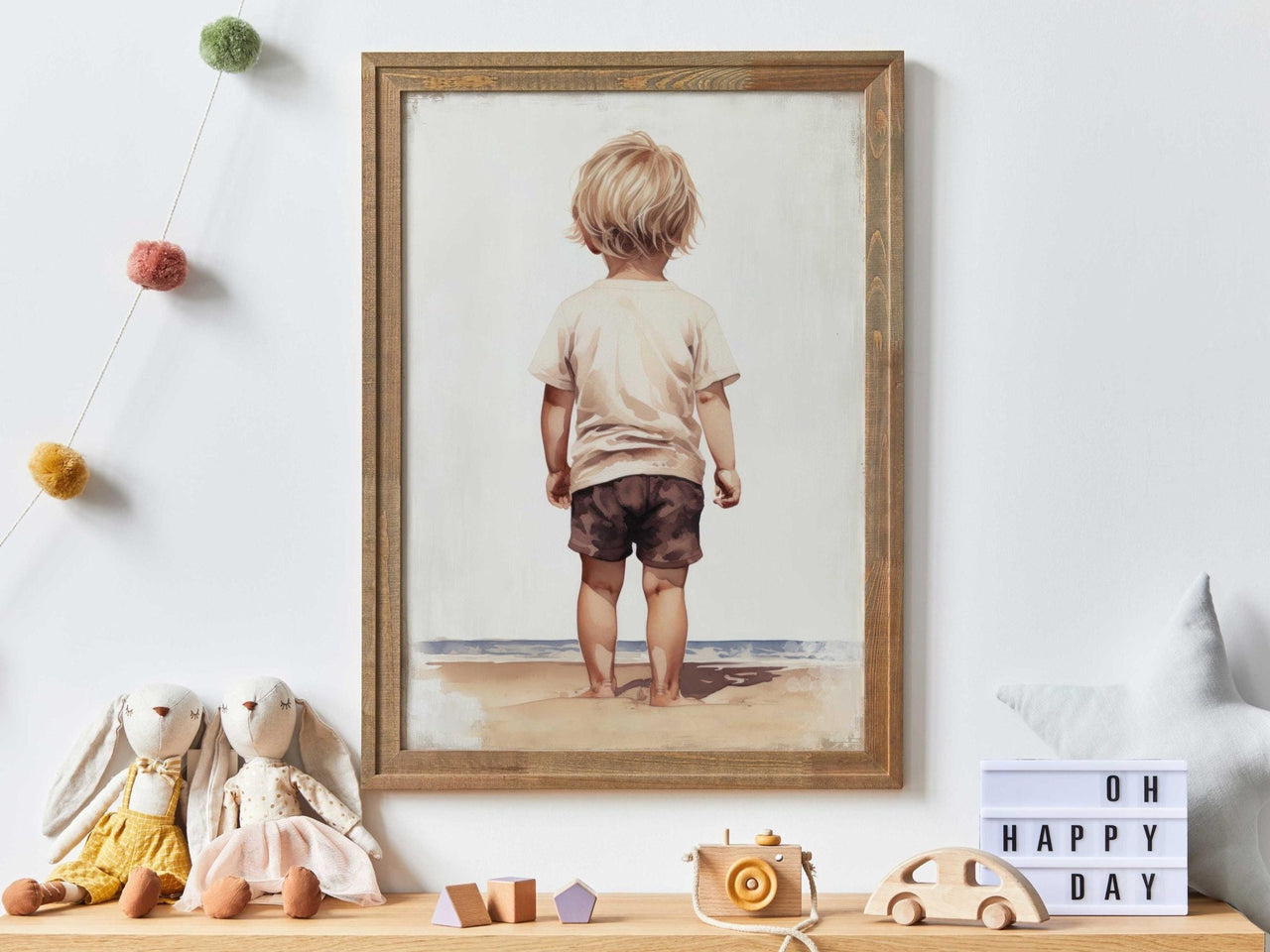 Blonde Toddler Beach Print – Ocean Boys Room Wall Art