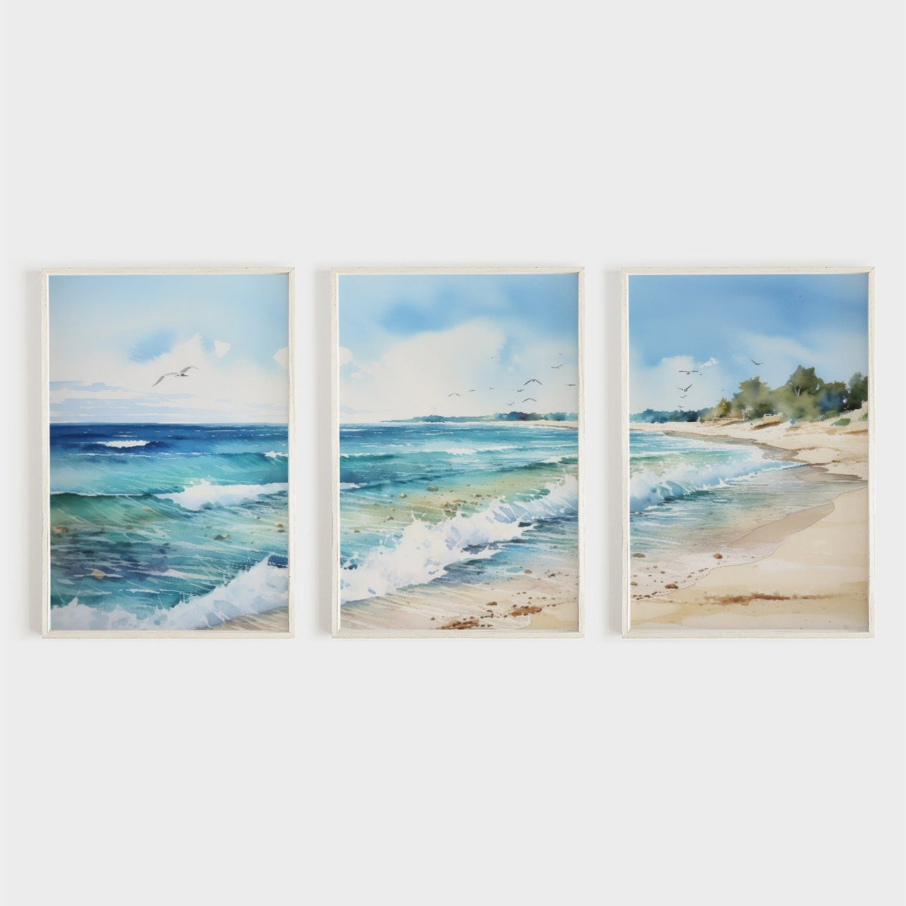 Beach Triptych Wall Art – Coastal Room Print for Home • Set of 3