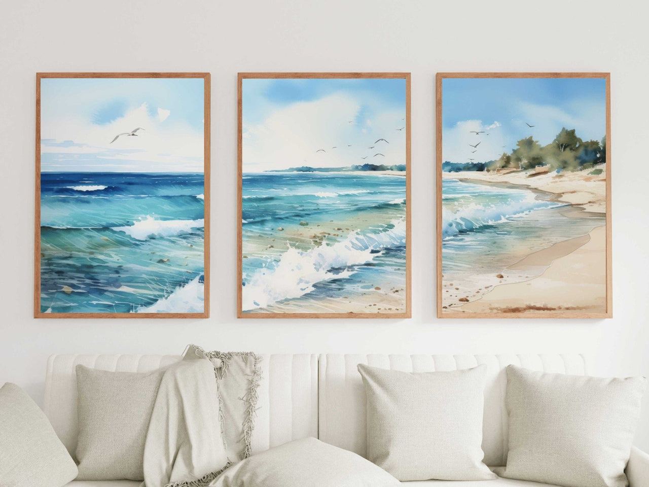 Beach Triptych Wall Art – Coastal Room Print for Home • Set of 3