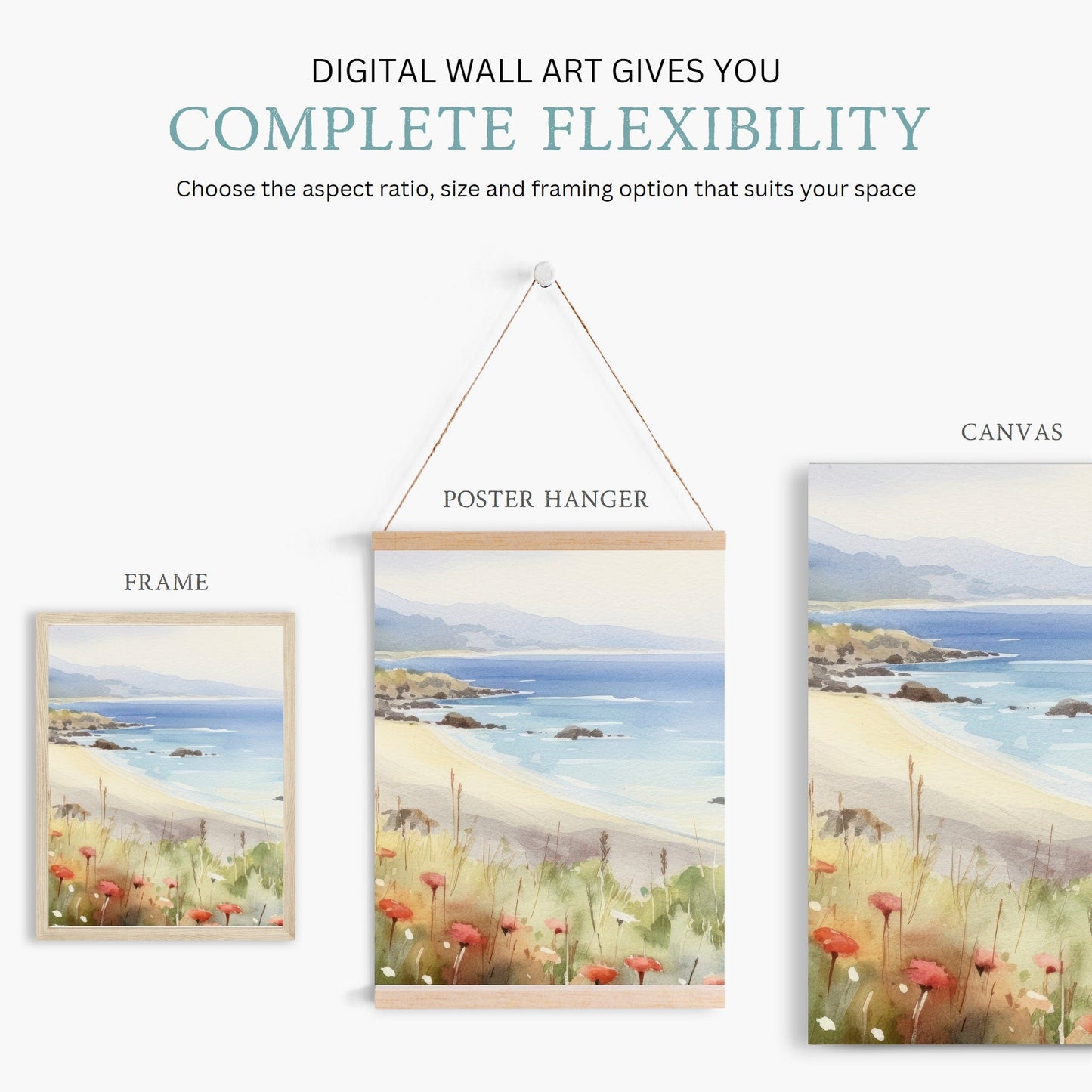 Beach Wall Art, Coastal Landscape Watercolor Painting, Seascape Decor - WildfieldPrints