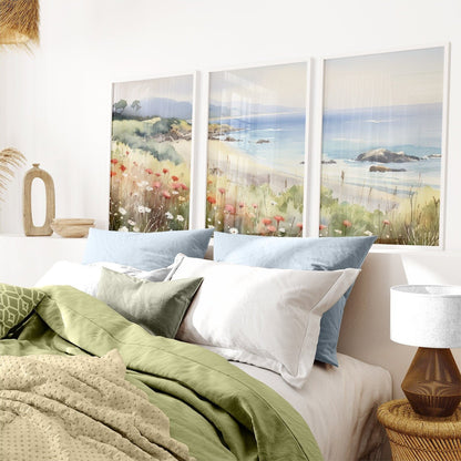 Beach Wall Art, Coastal Landscape Watercolor Painting, Seascape Decor - WildfieldPrints