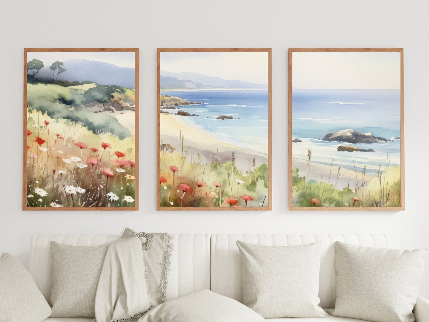 Beach Wall Art, Coastal Landscape Watercolor Painting, Seascape Decor - WildfieldPrints