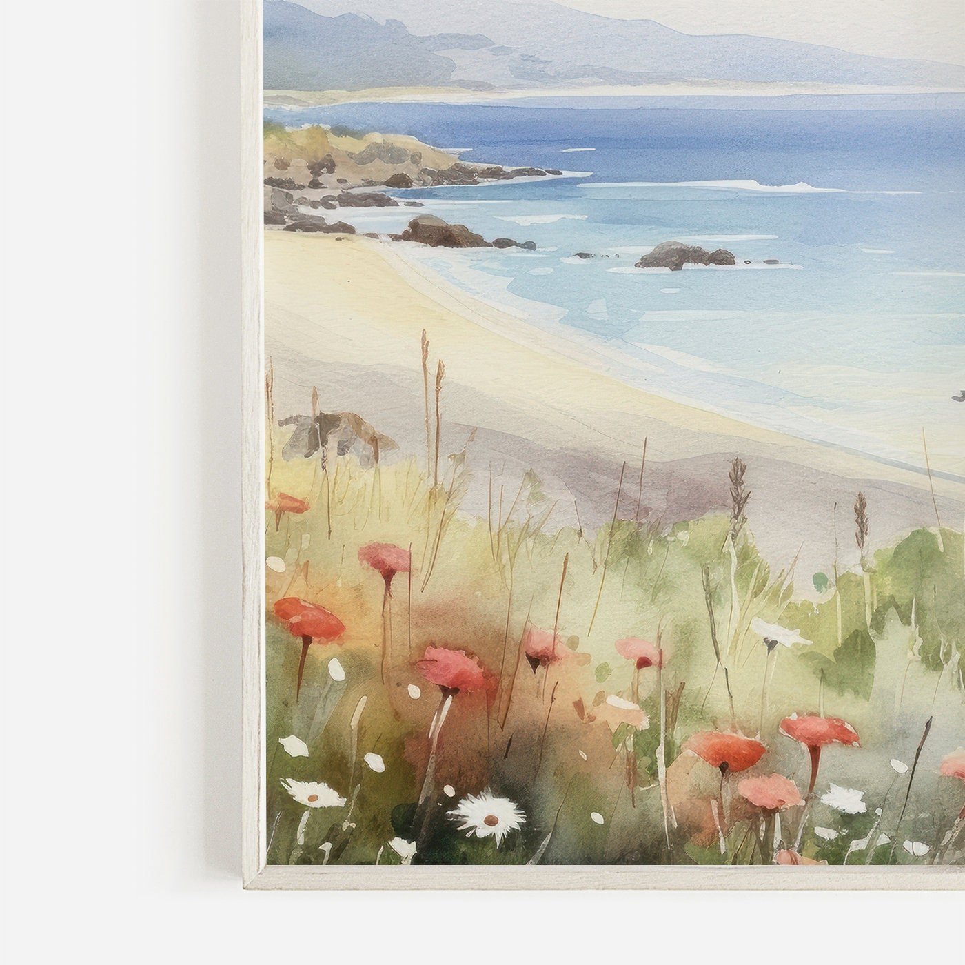 Beach Wall Art, Coastal Landscape Watercolor Painting, Seascape Decor - WildfieldPrints
