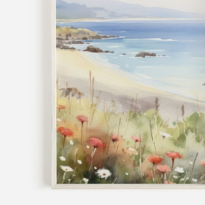 Beach Wall Art, Coastal Landscape Watercolor Painting, Seascape Decor - WildfieldPrints