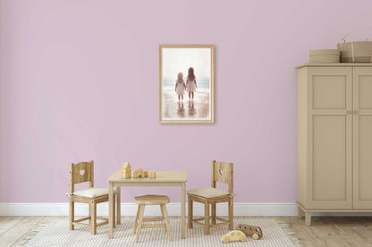 Beachside Sisterhood Print, Vintage - Inspired Siblings Wall Art, Light & Airy Decor - WildfieldPrints