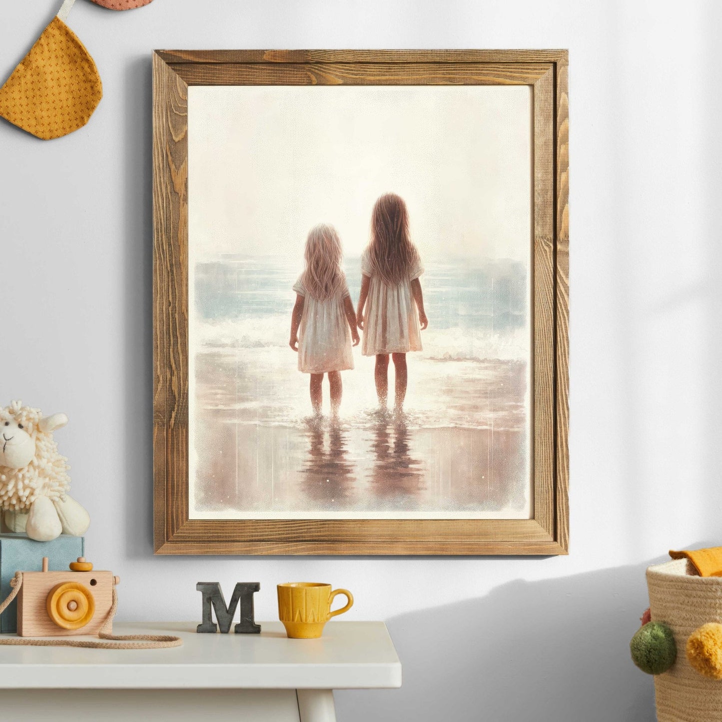 Beachside Sisterhood Print, Vintage - Inspired Siblings Wall Art, Light & Airy Decor - WildfieldPrints