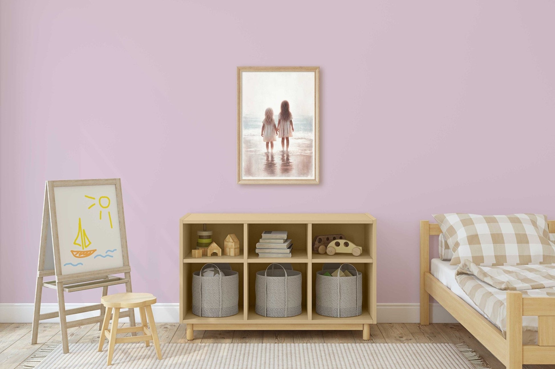 Beachside Sisterhood Print, Vintage - Inspired Siblings Wall Art, Light & Airy Decor - WildfieldPrints