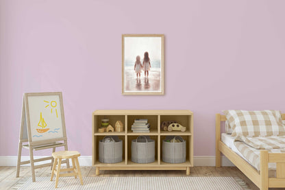 Beachside Sisterhood Print, Vintage - Inspired Siblings Wall Art, Light & Airy Decor - WildfieldPrints