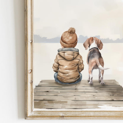 Beagle Decor Nursery, Beagle Wall Art, Beagle Nursery Boy, Beagle & Boy, Nursery Print Set of 3, Beagle Portrait,Printable Dog Art Boy Room - My Store