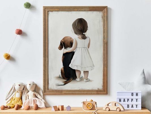 Beagle Nursery Decor, Beagle and Girl, Beagle Print Nursery, Beagle Art Print, Dog Decor Girl Room, Dog Nursery Art, PRINTABLE Dog Wall Art - My Store